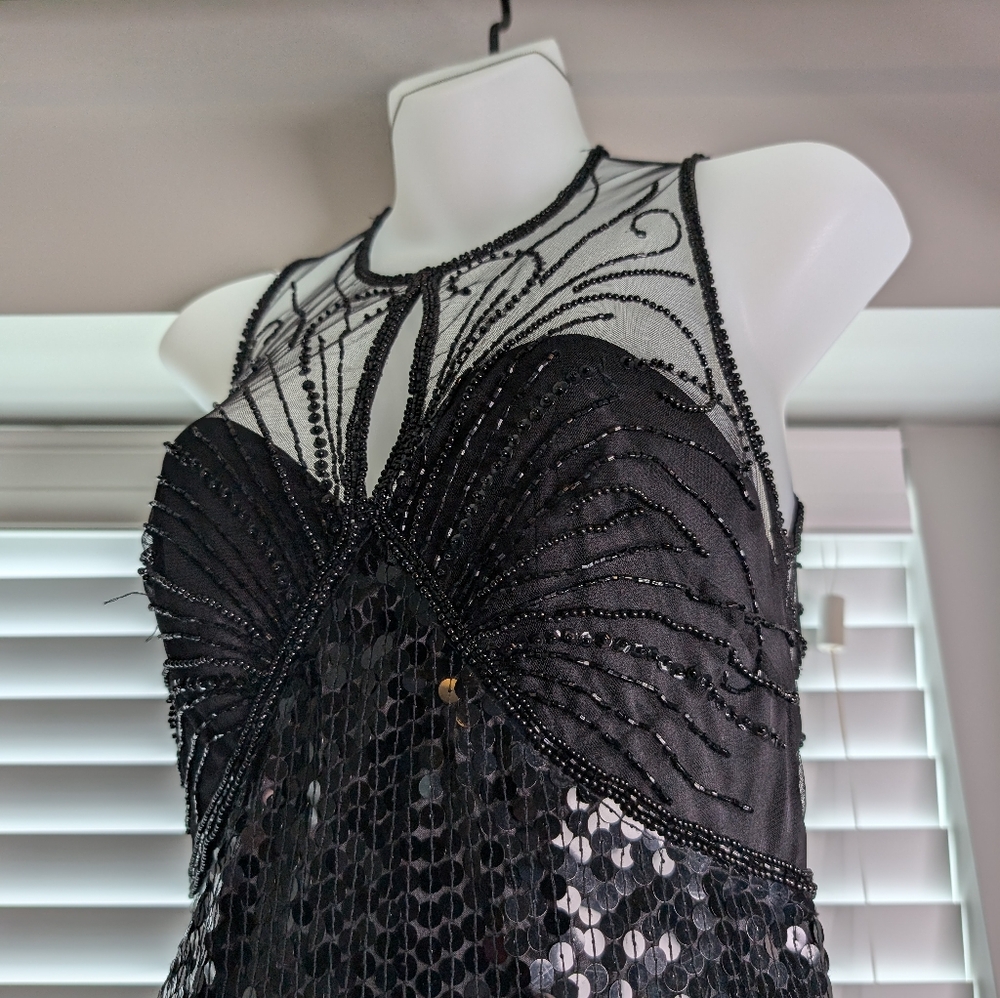 RARE NITELINE Della Roufogali Black Beaded Sequin Maxi/Midi Dress Vintage Size 4 - Picture 15 of 16